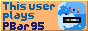 Image Description: An orange 88x31 pixel gif with dark blue text saying 'This user plays PBar 95' with the logo of the game next to it